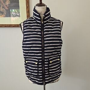 J. Crew Navy and White Striped Puffer Vest